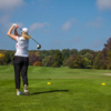 A fall day view of a tee at Tyandaga Golf Course.