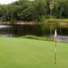 A view of green with water coming into play at Seguin Valley Golf and Country Club