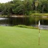 A view of green with water coming into play at Seguin Valley Golf and Country Club