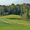 The 16th hole at The Rock Golf Club tumbles downhill over the rocky shield.