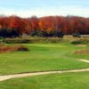 A fall view of a tee at Northern Dunes Golf Club